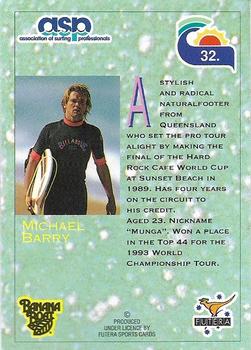 1993 Futera Hot Surf #32 Michael Barry Back